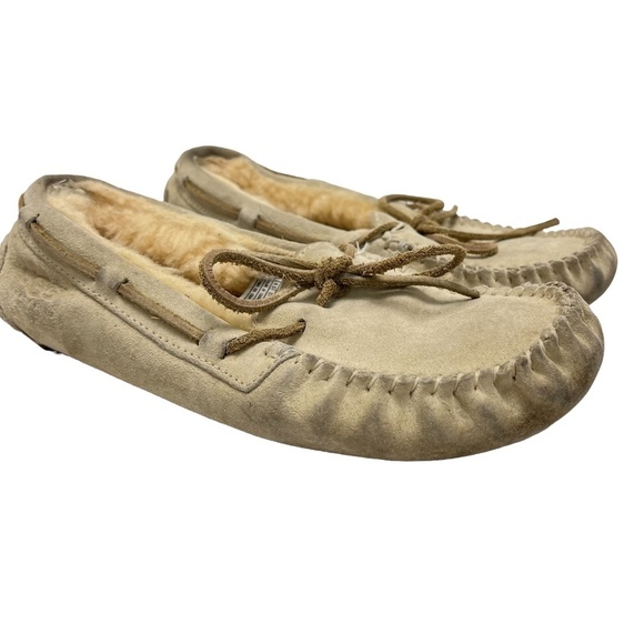 UGG Shoes - UGG AUSTRALIA Moccasins Cream Suede Leather Flats Slippers 5612 Sherpa Shoes  6